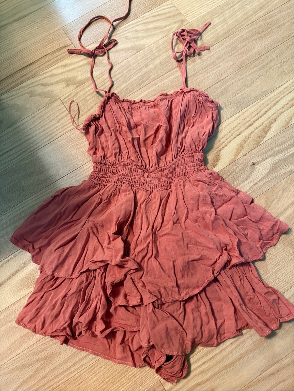 Cotton Candy LA Women’s Rust Tiered Sundress with Shorts with Tie Straps